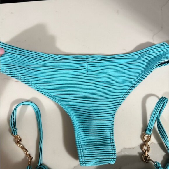 Striped Turquoise Bikini Set - Picture 2 of 10